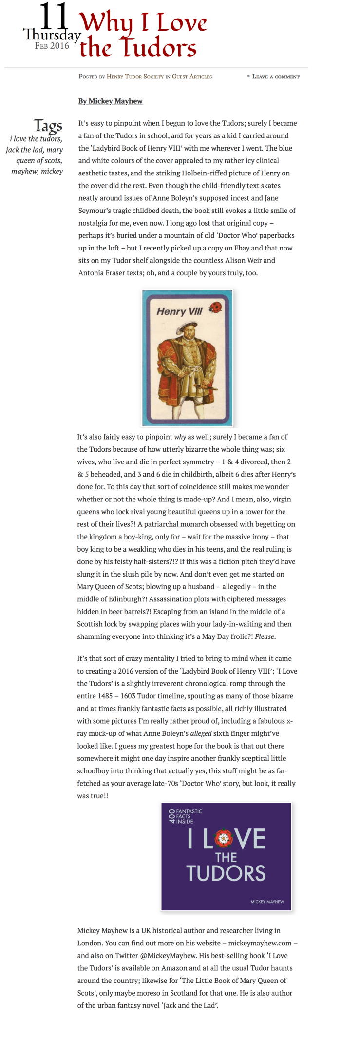 Henry Tudor Society Website Article